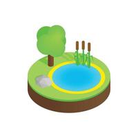 estanque en un bosque de verano icono isométrico 3d vector