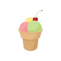 Cucharadas de helado mixto en icono de cono vector