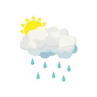 Rain cloud and sun icon, cartoon style vector