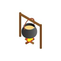 Pot of food over an open fire isometric 3d icon vector