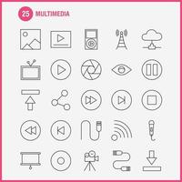 icono de línea multimedia para impresión web y kit de uxui móvil, como micrófono de medios, control de sonido, vector de paquete de pictogramas de medios de avance rápido