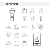 Art and Design hand drawn Icon set style isolated on white background Vector