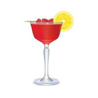 Red cocktail with slice of lemon vector