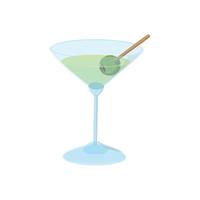 Cocktail with green olive icon, cartoon style vector