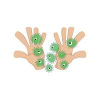 Bacteria and virus cells on human palm icon vector