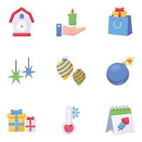 paquete de iconos planos de eventos navideños vector