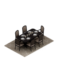 conjunto de mesa isométrica renderização 3d png