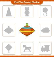 Find the correct shadow. Find and match the correct shadow of Whirligig Toy. Educational children game, printable worksheet, vector illustration