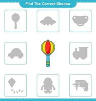 Find the correct shadow. Find and match the correct shadow of Baby Rattle. Educational children game, printable worksheet, vector illustration