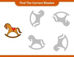 Find the correct shadow. Find and match the correct shadow of Rocking Horse. Educational children game, printable worksheet, vector illustration