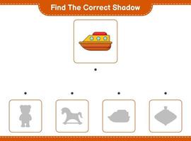 Find the correct shadow. Find and match the correct shadow of Boat. Educational children game, printable worksheet, vector illustration