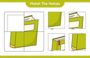 Match the halves. Match halves of Book. Educational children game, printable worksheet, vector illustration