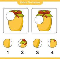 Match the halves. Match halves of Jam. Educational children game, printable worksheet, vector illustration