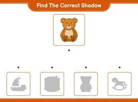 Find the correct shadow. Find and match the correct shadow of Teddy Bear. Educational children game, printable worksheet, vector illustration