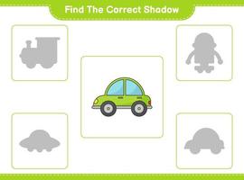 Find the correct shadow. Find and match the correct shadow of Car. Educational children game, printable worksheet, vector illustration