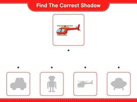 Find the correct shadow. Find and match the correct shadow of Helicopter. Educational children game, printable worksheet, vector illustration