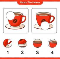 Match the halves. Match halves of Coffee Cup. Educational children game, printable worksheet, vector illustration