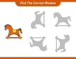 Find the correct shadow. Find and match the correct shadow of Rocking Horse. Educational children game, printable worksheet, vector illustration