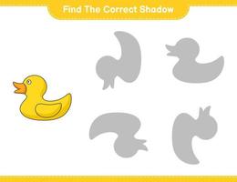 Find the correct shadow. Find and match the correct shadow of Rubber Duck. Educational children game, printable worksheet, vector illustration