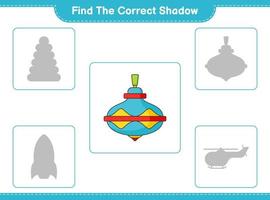 Find the correct shadow. Find and match the correct shadow of Whirligig Toy. Educational children game, printable worksheet, vector illustration