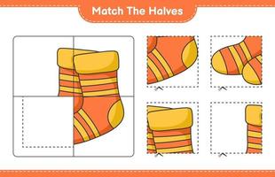 Match the halves. Match halves of Socks. Educational children game, printable worksheet, vector illustration