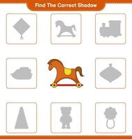 Find the correct shadow. Find and match the correct shadow of Rocking Horse. Educational children game, printable worksheet, vector illustration