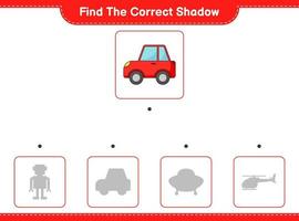 Find the correct shadow. Find and match the correct shadow of Car. Educational children game, printable worksheet, vector illustration