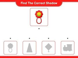 Find the correct shadow. Find and match the correct shadow of Baby Rattle. Educational children game, printable worksheet, vector illustration