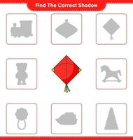 Find the correct shadow. Find and match the correct shadow of Kite. Educational children game, printable worksheet, vector illustration