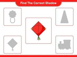 Find the correct shadow. Find and match the correct shadow of Kite. Educational children game, printable worksheet, vector illustration