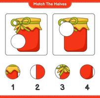 Match the halves. Match halves of Jam. Educational children game, printable worksheet, vector illustration