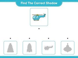 Find the correct shadow. Find and match the correct shadow of Helicopter. Educational children game, printable worksheet, vector illustration