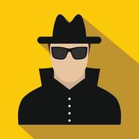 Man in black sunglasses and black hat flat icon vector