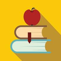 Two books and apple icon, flat style vector