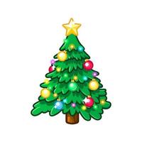 Chrtistmas evergreen tree emoji  with garland isolated on white background vector