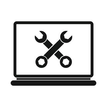 Wrenches on a computer icon, simple style vector