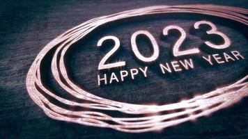 3D animation of 2023 Happy New Year on wood text video