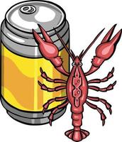 Can of beer with crayfish  illustration vector