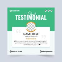 diseño de sección de revisión de clientes con un marcador de posición de foto y estrellas. vector de testimonio de cliente creativo con colores azul y verde. retroalimentación de servicio al cliente y diseño de testimonios para sitios web.