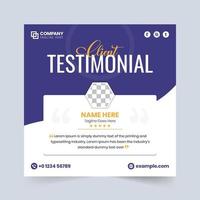 Simple client testimonial and review section vector with abstract shapes. Customer feedback review and service rating section design with blue and purple colors. Creative testimonial vector.