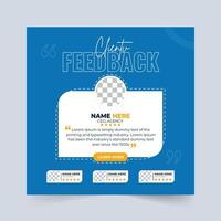 Customer feedback review or testimonial with rating section. Customer feedback testimonial with quote and photo placeholder. Client testimonial design with blue and yellow colors. vector