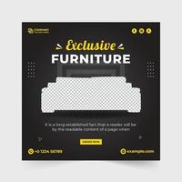 Modern furniture sale banner and social media post vector with dark backgrounds. Furniture store promotion and digital marketing web banner design. Exclusive furniture sale advertisement template.