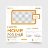 diseño creativo de publicación de redes sociales de venta de casas con sección de detalles de propiedad. vector de plantilla comercial de agencia inmobiliaria con colores oscuros y amarillos. banner web de marketing de negocios de venta de viviendas.