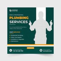 Modern plumbing service and Handyman hiring web banner with blue and green colors. Plumber business promotional template design for social media marketing. Professional plumber business template. vector