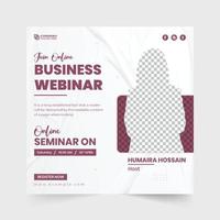 Online web seminar and conference invitation template vector with lavender and blue colors. Business agency webinar template design for digital marketing. Webinar social media post vector.