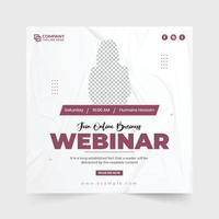 calendario de seminarios de negocios modernos y vector de plantilla de seminario web. diseño de publicaciones en redes sociales de seminarios web con colores lavanda y azul. invitación de negocios en línea y plantilla de seminario web para marketing digital.