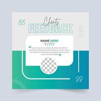 Customer service feedback template with light green and white colors. Customer feedback review or testimonial layout template for websites. Business client testimonials vector with quote section.