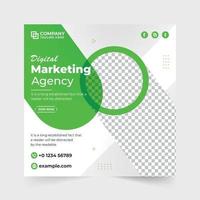 plantilla de póster de marketing digital creativo con colores verde y naranja. diseño de banner web empresarial editable con formas abstractas. vector de plantilla de promoción de negocios corporativos para redes sociales.