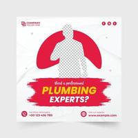 Creative plumber hiring promotional template for social media marketing. Plumbing and handyman service web banner design with abstract shapes. Professional home maintenance business advertisement. vector