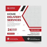 Digital home delivery service social media post vector with abstract shapes. Free delivery service web banner design with red and blue colors. Delivery service template vector with a photo placeholder